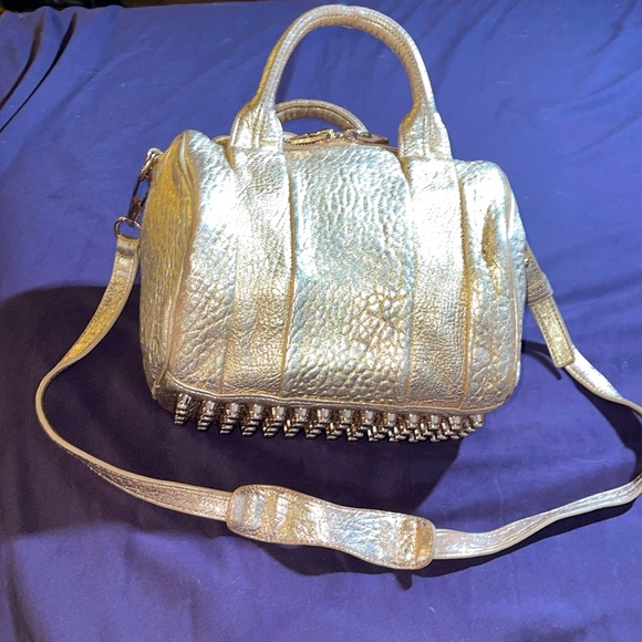 Alexander Wang  Rocco Gold Leather Crossbody Bag Gold Studded Bottom - Picture 14 of 17